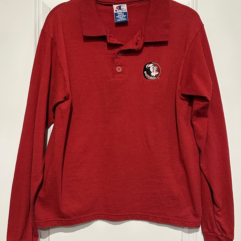 Vintage Champion Florida State Seminoles Red Long Sleeve Polo Shirt
